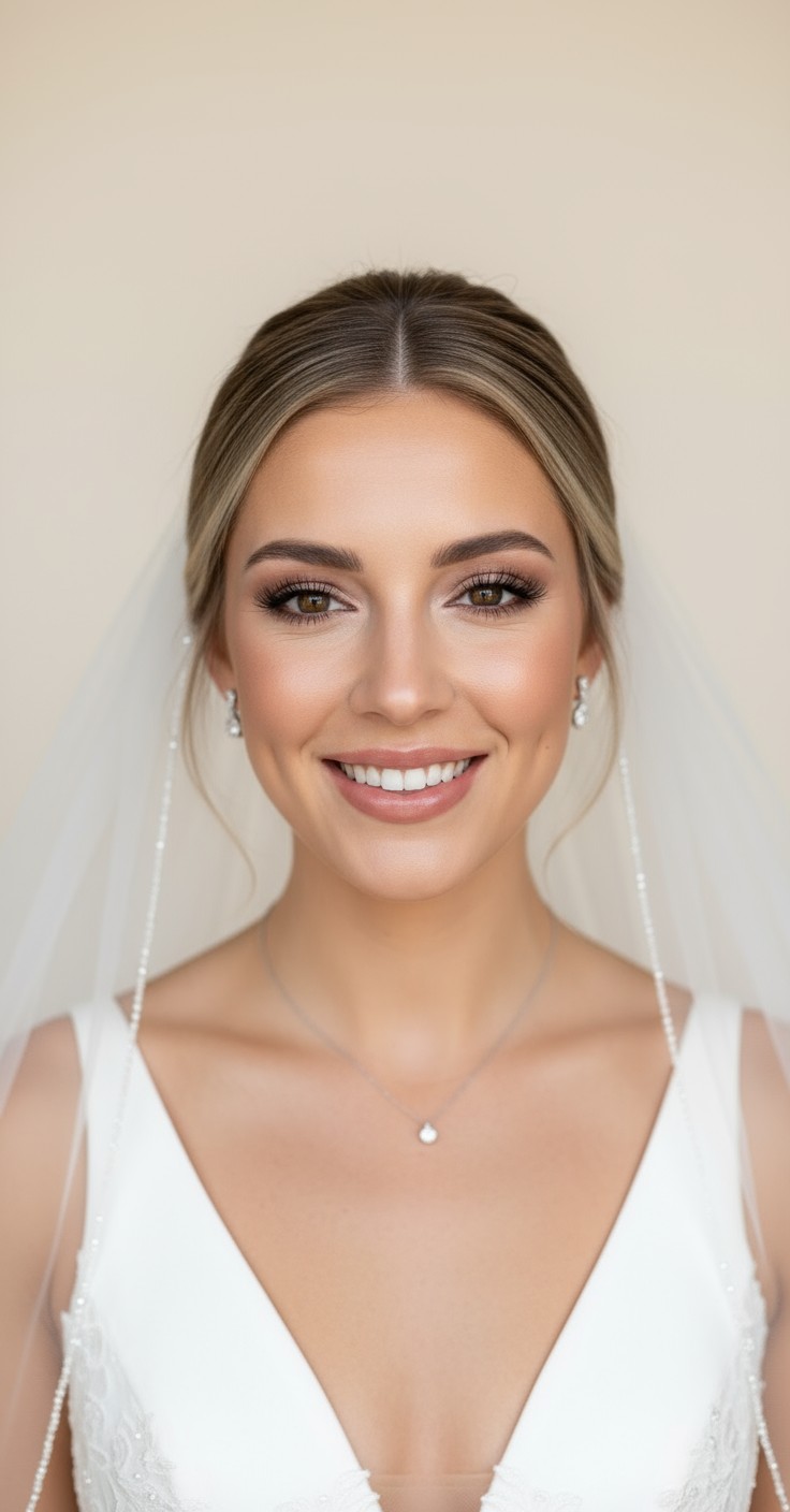 After Side Swept Wedding Hair With Veil